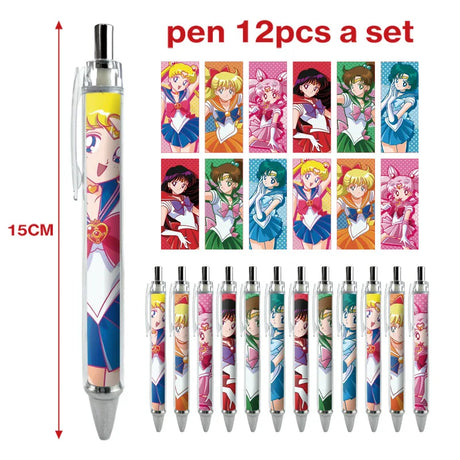 12pcs Anime Figure Sailor Moon Kawaii Cartoon Peripheral Ballpoint Pen Animation Derivatives Student Stationery Festival Gift