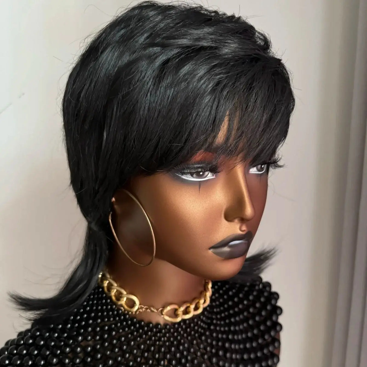 WIGERA Synthetic Short Pixie Cut Wigs On Sale Shaggy Layered 80s Mullet Wig Short Straight Bob Wigs With Bangs Machine For Women