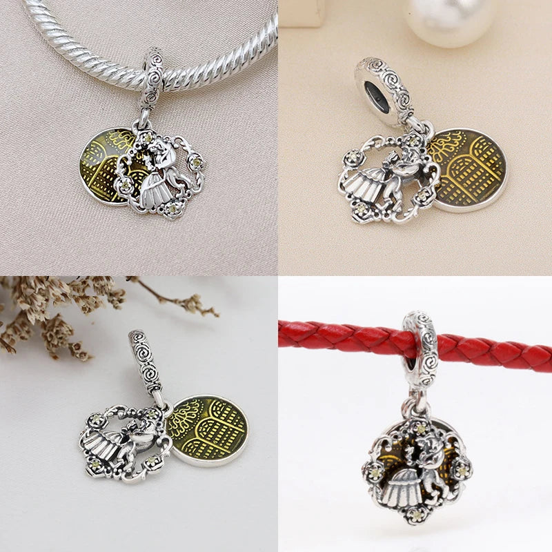 Fit Pandora Beauty and The Beast Charms Bracelet Kid Disney Purple Mrs. Potts Teapot Beads DIY Bijoux for Women Chip Cup Pendant