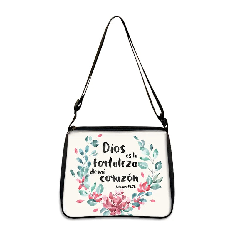 Christian Gift Bible Verse in Spanish Crossbody Bag Con Dios Todo Es Posible Messenger Bags Shoulder Bag Casual Handbag