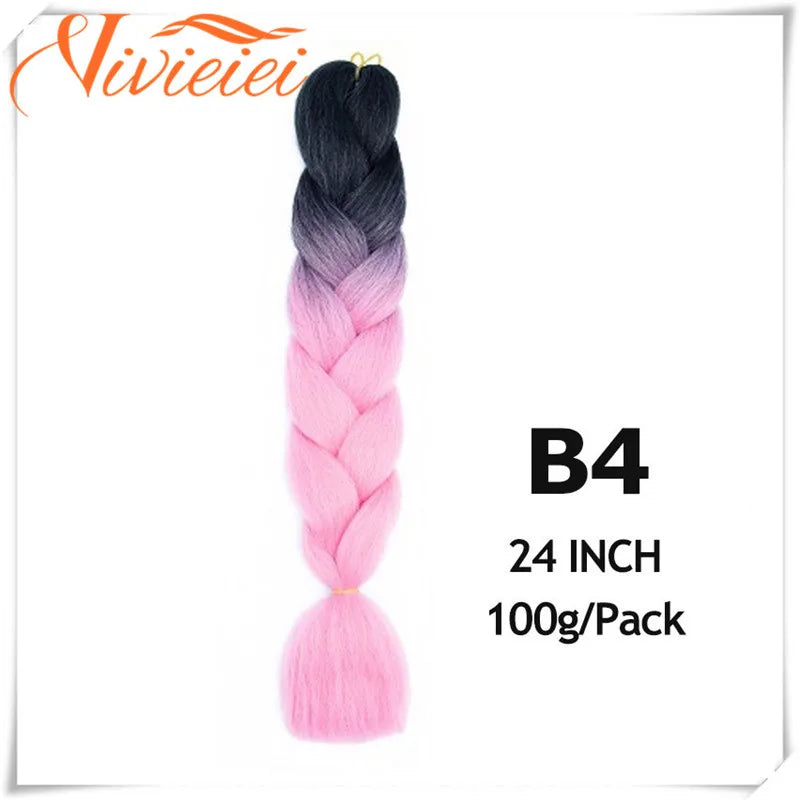 6 Pcs 24” Synthetic Braiding Hair Pink Jumbo Braids Hairstyles Purple Blue Blonde Ombre Hair Extensions For Women 100G/Pack