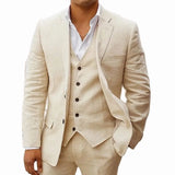 3 Piece Linen Summer Men Suits for Wedding Groom Tuxedos 2023 Casual Beach Custom Man Suit Set Jacket Vest with Pants Man Fahion