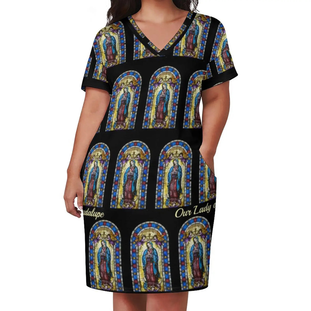 Virgin Mary Catholic Dress Short Sleeve Our Lady of Guadalupe Street Style Dresses Holiday Kawaii Casual Dress Plus Size Clothes