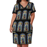 Virgin Mary Catholic Dress Short Sleeve Our Lady of Guadalupe Street Style Dresses Holiday Kawaii Casual Dress Plus Size Clothes