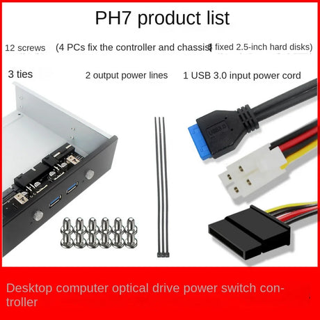 Upgrade Your Desktop's Front Panel: 5.25" Optical Drive Bit, 2-Port USB 3.0, SATA15P HDD Switch Controller, and 2.5" HDD Cage