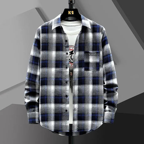 Spring Autumn Men Plaid Shirt Coats New Fashion Versatile Loose Male Clothes Korean Vintage Casual Long Sleeve Cardigans Jackets