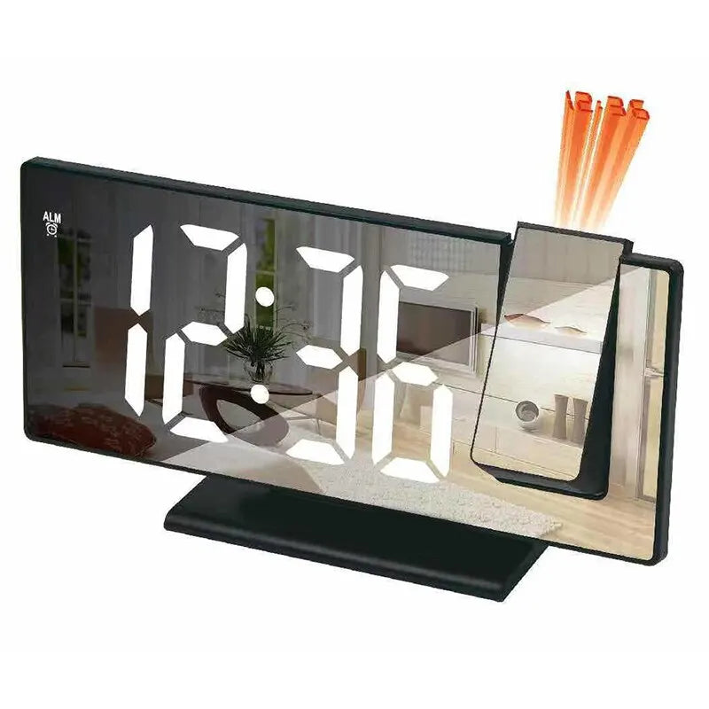 LED Digital Alarm Clock Bedroom Electric Alarm Clock with Projection FM Radio Time Projector Bedroom Bedside Clock