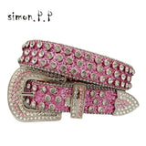 Punk Luxury Strap Diamond Belt Western Crystal Studded Belt Cowgirl Cowboy Rhinestone Belt For Women Men Jean Cinto De Strass