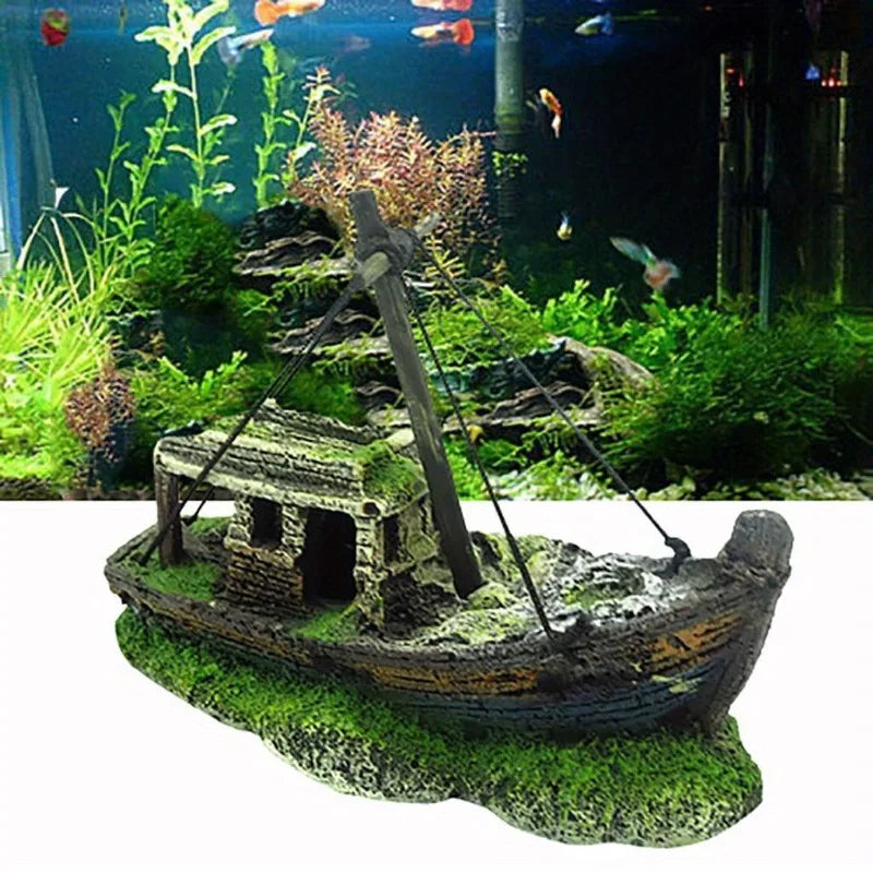 1PC Aquarium Fish Tank Landscape Pirate Ship Wreck Ship Decor Resin Boat Ornament Aquarium Accessories Decoration