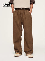 INFLATION Brown Retro Washed Denim Pants Unisex Classic Straight Leg Jeans Male Trouesr Plus Size