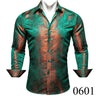 Luxury Silk Shirts for Men Green Paisley Long Sleeved Embroidered Tops Formal Casual Regular Slim Fit Blouses Anti Wrinkle 615