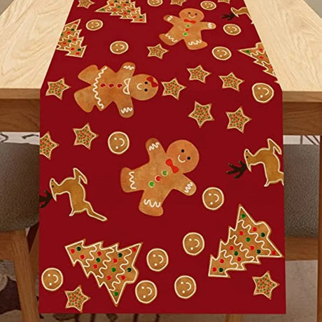 Christmas Gingerbread Man Table Runner Snowflake Home Kitchen Festive Candy Dining Room Decor Indoor Outdoor Party Supplies