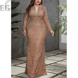 Plus Size Women Party Dresses Fashion Beaded Fishtail Evening Dress 2023 New Temperament Elegant Long-sleeved Wedding Dresses