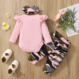 0-18 Months Newborn Baby Girl Clothes Set Infant Girl Long Sleeve Bodysuit + Camouflage Pants + Headband Cotton Clothing Suit