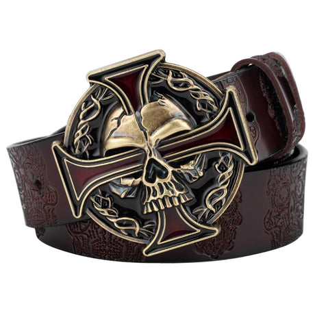 Skull Leather Belt Embossed Pattern Cowskin Fashion Buckle for Men