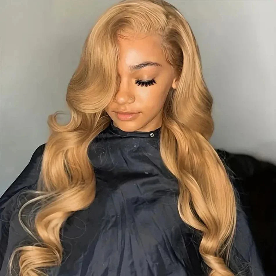 13x4 Transparent Honey Blonde Lace Front Wigs 27# Colored Straight Lace Front Human Hair Wigs 32 Inch Body Wave Human Hair Wigs