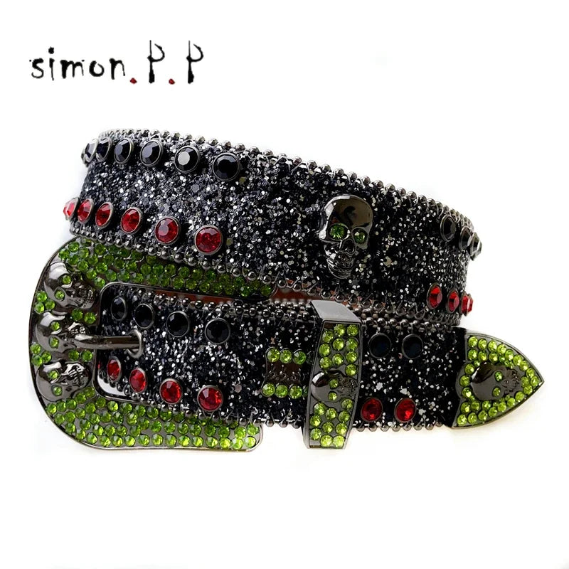 Punk Western Rhinestone Belts for Women Luxury Diamond Strap Cowgirl Cowboy Bling Crystal Pin Wide Buckle Studded Y2K Mens Belts