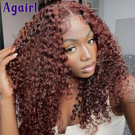 Orange Brown 13x6 Deep Curly Short Bob Human Hair Wigs 13x4 Water Wave Lace Frontal Bob Wigs Reddish Brown 5X5 Lace Closure Wigs