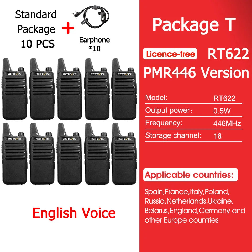 Retevis RT622 Mini Walkie Talkie 4 Pcs Walkie-talkies PMR446 FRS VOX Portable Two Way Radio Station for Restaurant Hotel