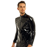 Men Wet Look Patent Leather Coat Long Sleeve Front-Zip Shiny Metallic Tops Fashion Man's Jackets Moto Biker Nightclub Clubwear