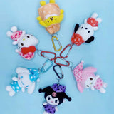 Kawaii Sanrio Plush Pajamas Keychain Hello Kitty Kuromi Cinnamoroll My Melody Cute Plush Toys Doll Car Key Bag Pendant Toys Gift