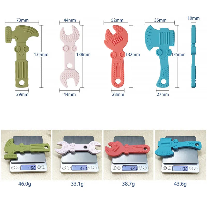 TYRY.HU 1set Silicone Teethers Tools Axe Wrench Hammer Food Grade BPA Free For Baby Teething Chew Charms Silicone Bead Toy Gift