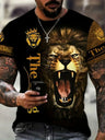 2024 Men's Summer New 3D Printing Fierce Lion Breathable Round Neck Short Sleeve T-shirt Plus Size Men's Top