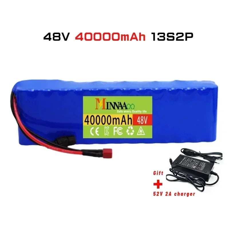 48V 60Ah High Capacity 13S2P 18650 Li-ion Battery for Bafang Electric Bike Retrofit Kit 1000w 54.6V 2A Charger + XT60 Plug