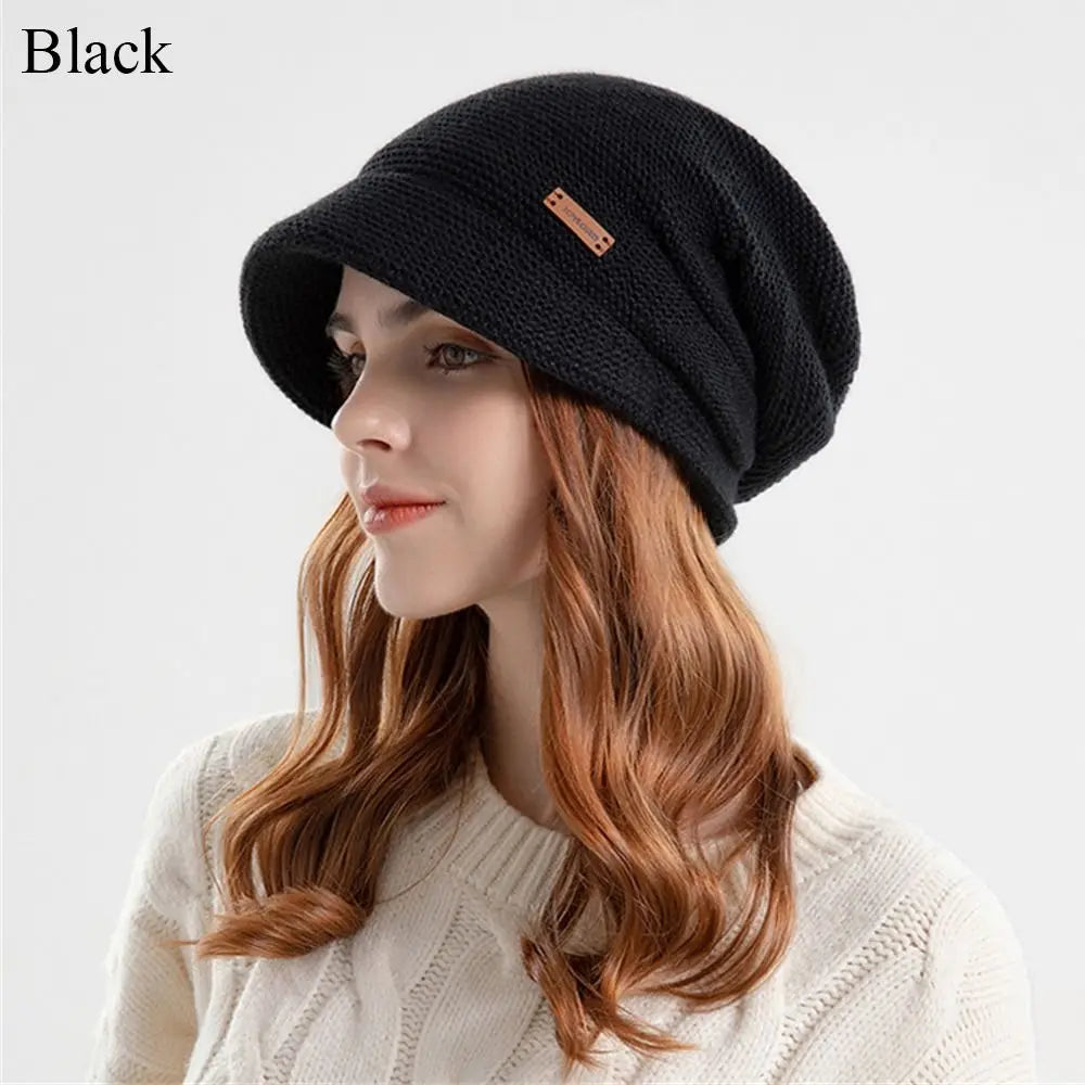 Fleece Lined Knitted Hat Casual Thickened Short Brim Beanies Soft Plush Keep Warm Ear Protection Women Girl