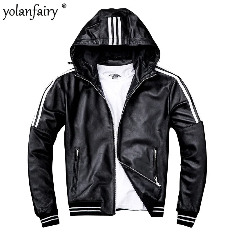 2023 New Men's Classic Leather Jacket 100% Natural Sheepskin Real Leather Jackets Man Designer Coat Hooded Spring Autumn FCY4995