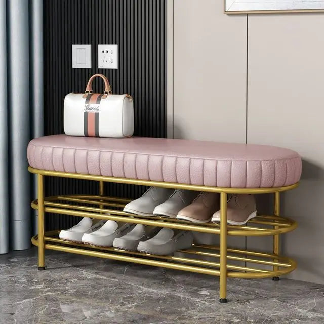 Nordic Shoe Bench Soft Cushion Multifunctional Shoe Rack Metal Frame Home Furniture Hallway Shoe Rack Bench