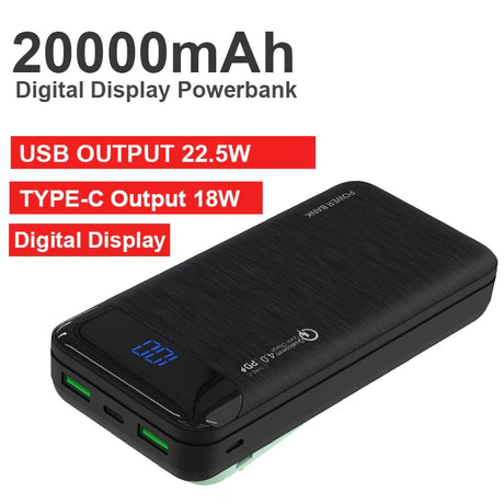 20000mAh Portable Power Bank External Battery Charger USB 22.5W USB TYPE C PD 20W Poverbank Phone Charger For Smart Mobile Phone