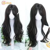 MEIFAN Synthetic Long Straight Lolita Wig with Bangs Wig Girl Cute Mixed Black Red Blonde Cosplay Party Halloween Harajuku Wig