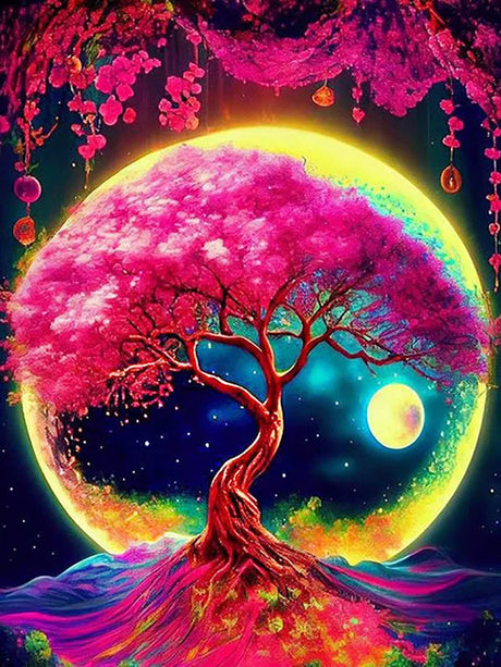 Colorful Trees And The Moon Personality DIY Full Drill Diamond Decorative Painting