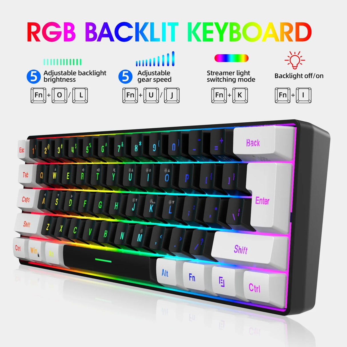 HXSJ V700BW A869 USB Keyboard Mouse Kit 61-key Wired RGB Backlight Computer Keyboard Colorful LED Lighting 3200DPI Gaming Mouse