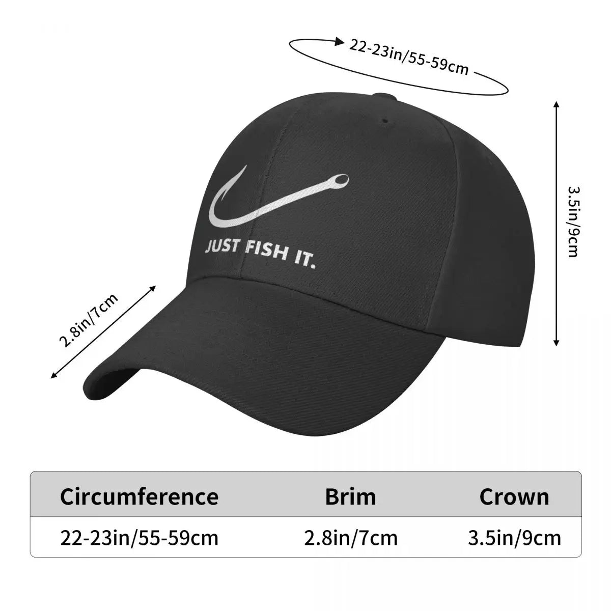 Classic Fishing Just Fish It Baseball Cap for Men Women Breathable Fisherman Dad Hat Performance Snapback Caps Sun Hats