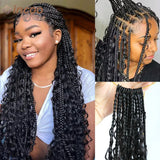 32" Full Lace Front Boho Box Braided Wigs For Women Cornrow Braids Lace Frontal Wigs Bohemian Goddess Locs Braid Synthetic Wig