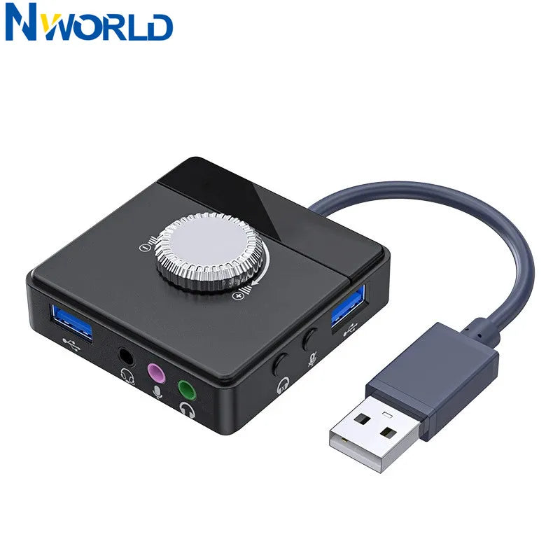 Nworld USB External Sound Card 3 Ports To 3.5mm Jack Driver-Free Volume Adjustable Sound Card External Stereo Audio Adapter