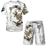 2023 Men T-shirt Set Tracksuit Training Wear Lion Pattern T-Shirt Shorts Casual Suit Oversized 2 Piece Set Sports Men Clothes