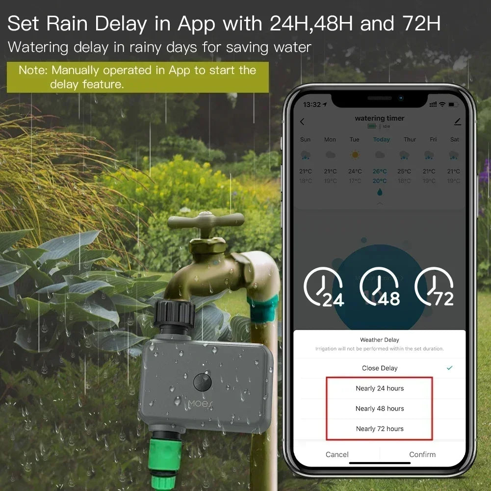 Moes Bluetooth Garden Watering Timers Smart Drip Irrigation Rain Delay Programmable Controller Tuya Automatic Valve Alexa Voice