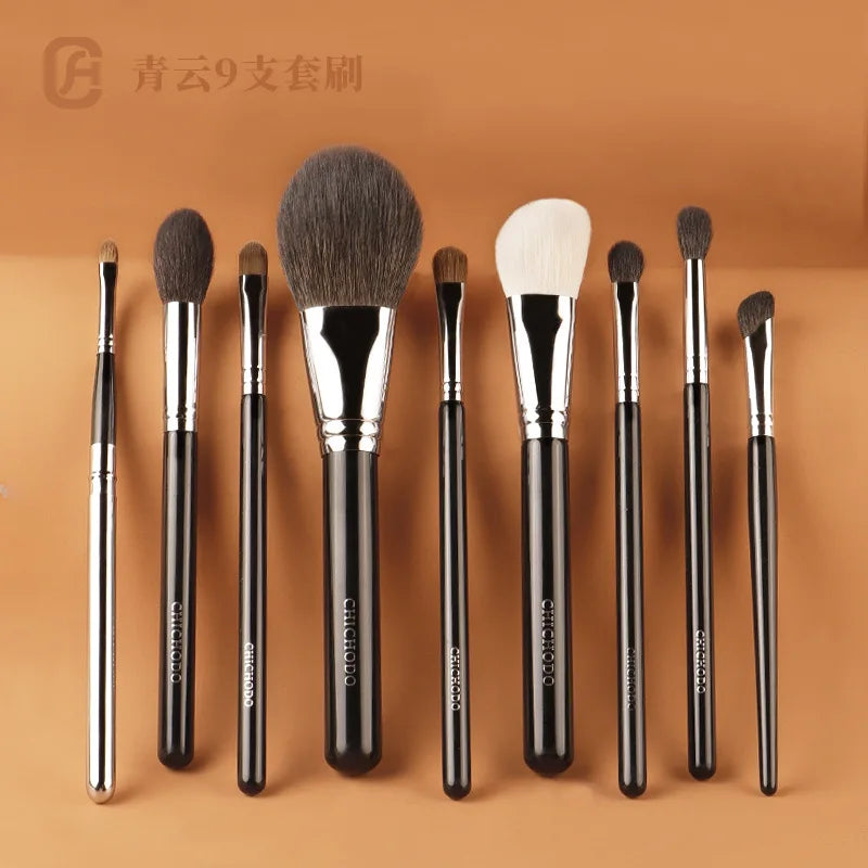 9pcs/set Chichodo Makeup Brushes set Powder Blush Make up Brush Crease Eyebrow Eyeshadow Lip cosmetic tool kit animal hair