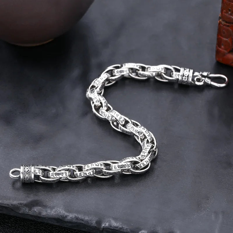 BOCAI S925 Sterling Silver Bracelets for Men 2023 New Fashion Six Syllable Mantra S-Buckle O-chain Pure Argentum Jewelry