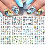 12 Designs Nail Stickers Set Mixed Floral Geometric Nail Art Water Transfer Decals Sliders Flower Leaves Manicures Decoration