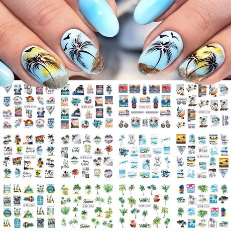 12 Designs Nail Stickers Set Mixed Floral Geometric Nail Art Water Transfer Decals Sliders Flower Leaves Manicures Decoration