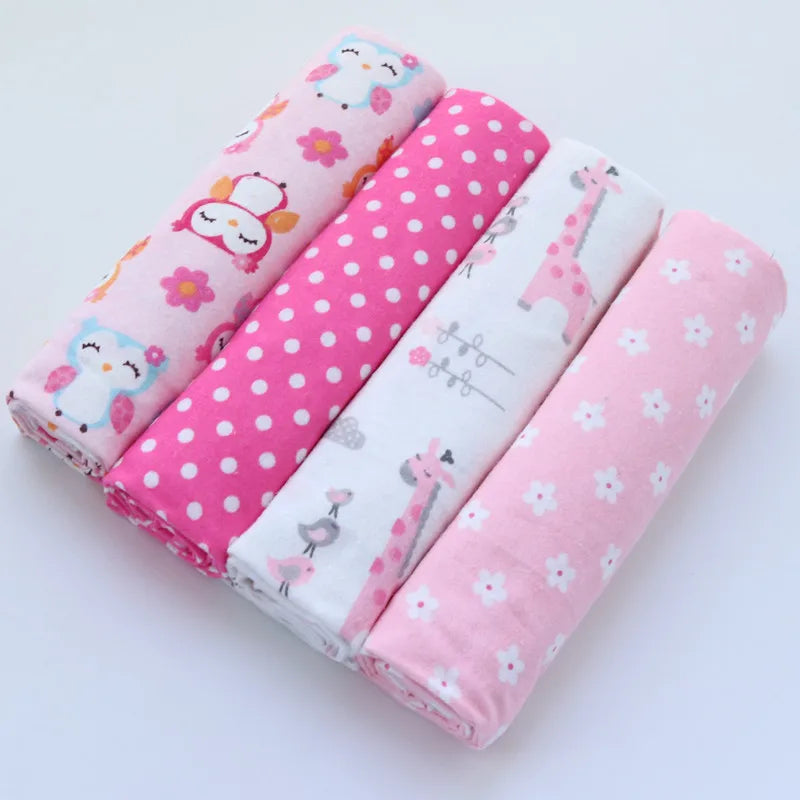 4pcs/pack 100% Cotton Flannel Diapers Supersoft Receiving Baby Blanket Newborn Wrap 76x76cm Baby Bedsheet Print Blanket Swaddle