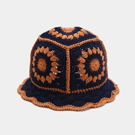 Korean Hand knit Crochet Bucket Hats Spring Summer Soft Straw Sun Hat Women Bucket Hats Plaid Designer Bob Fisherman Cap