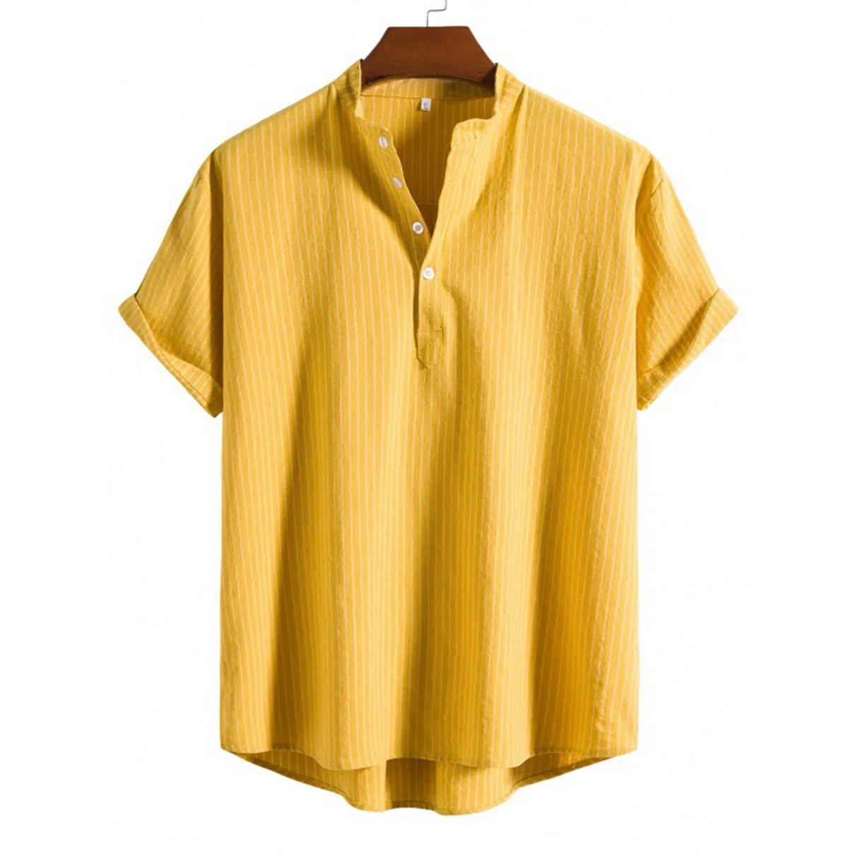 Men's Casual Blouse Cotton Linen Shirt Loose Tops Short Sleeve Tee Shirt Button Yellow Shirt Casual Handsome Men Henley Shirts