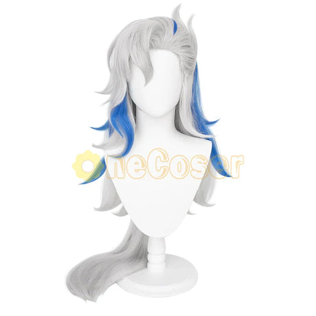 Neuvillette Cosplay Wig Game Genshin Impact Gray Mix Blue Hair Haipins Fontaine Heat-resistant Fiber Hair + Wig Cap Halloween