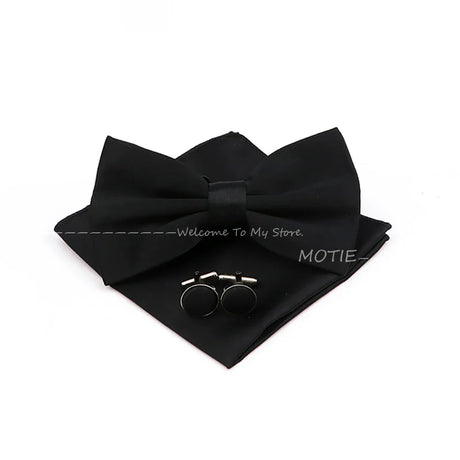 New Colorful Bowties Handkerchiefs Cufflinks Set Polyester Brooches For Men's Business Wedding Party Suit Dress Accessories Gift