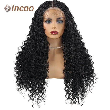 24'' Bohemia Full Lace Box Braided Wig Synthetic Lace Frontal Wig for Braiding Wih Curly Hair Ombre Blonde Goddess Faux Locs Wig